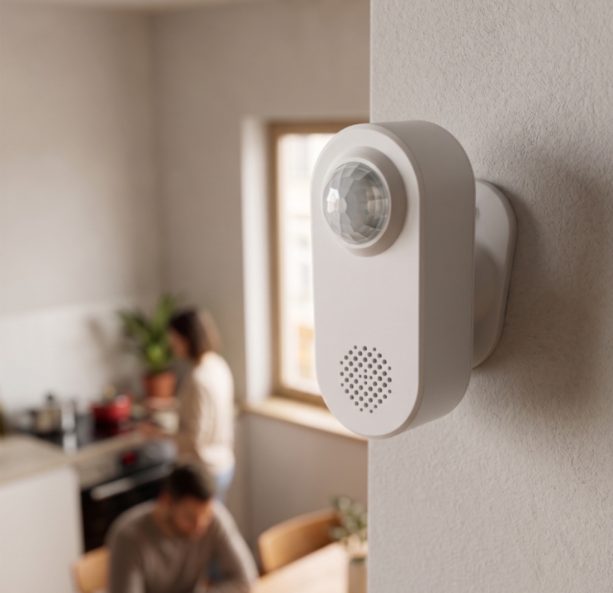 Unidad multisensor LiteBeam instalada en una pared del hogar